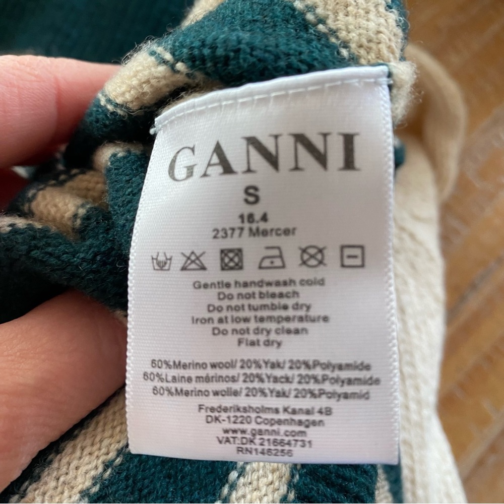 GANNI Green Stripe Crewneck Sweater Merino Yak Blend Small - Picture 6 of 6